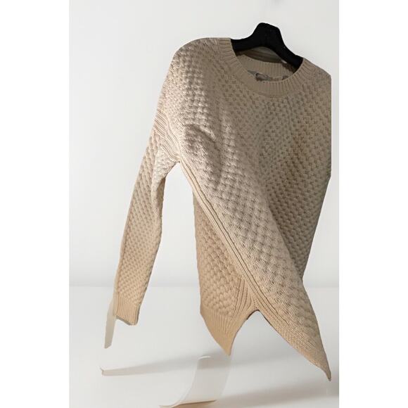 Womens Vince Cream Yak Wool Pull Crew Neck Over Knit Sweater Side Slit Sweater-S - Picture 7 of 7